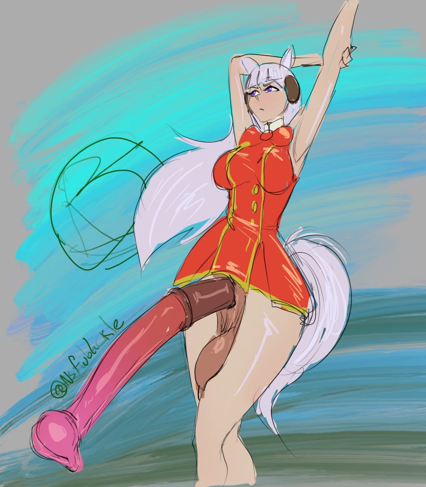 animal_ears bottomless futanari gold_ship_(umamusume) hat horse_girl horsecock nsfwblackle sketch umamusume umamusume_pretty_derby