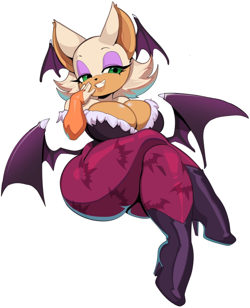 1girls 2024 anthro bat_print bat_wings big_breasts capcom chiropteran cleavage cosplay crossed_legs darkstalkers eyelashes female female_only gauntlets green_eyes grin grinning_at_viewer head_wings heel_boots hi_res leotard looking_at_viewer morrigan_aensland_(cosplay) narrowed_eyes pantyhose purple_eyeshadow purple_pantyhose rouge_the_bat sega shybred smiling smiling_at_viewer solo sonic_(series) sonic_the_hedgehog_(series) thick_thighs white_background wings