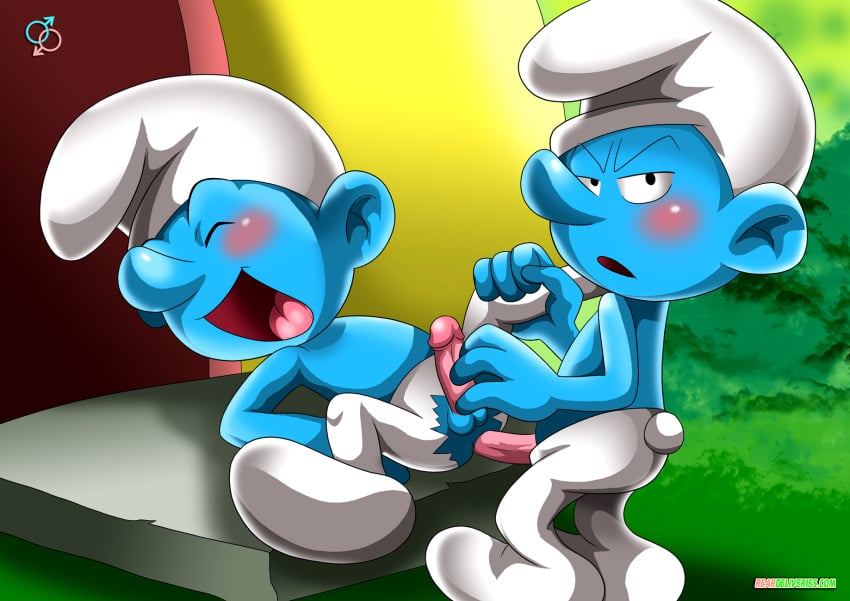 2boys anal_penetration anal_sex bbmbbf blue_balls blue_skin blush blushing_at_viewer cap closed_eyes erect_while_penetrated erection gay grouchy_smurf happy_sub humanoid_penis legs_held_open looking_at_viewer looking_back looking_back_at_viewer male male_only mouth_open multiple_boys multiple_males multiple_penises nature nature_background no_humans palcomix pants_down penis_in_ass penis_size_difference pleasure_face public_sex public_topless rear_deliveries receiving_on_back sex small_penis spread_legs the_smurfs topless torn_pants white_hat yaoi