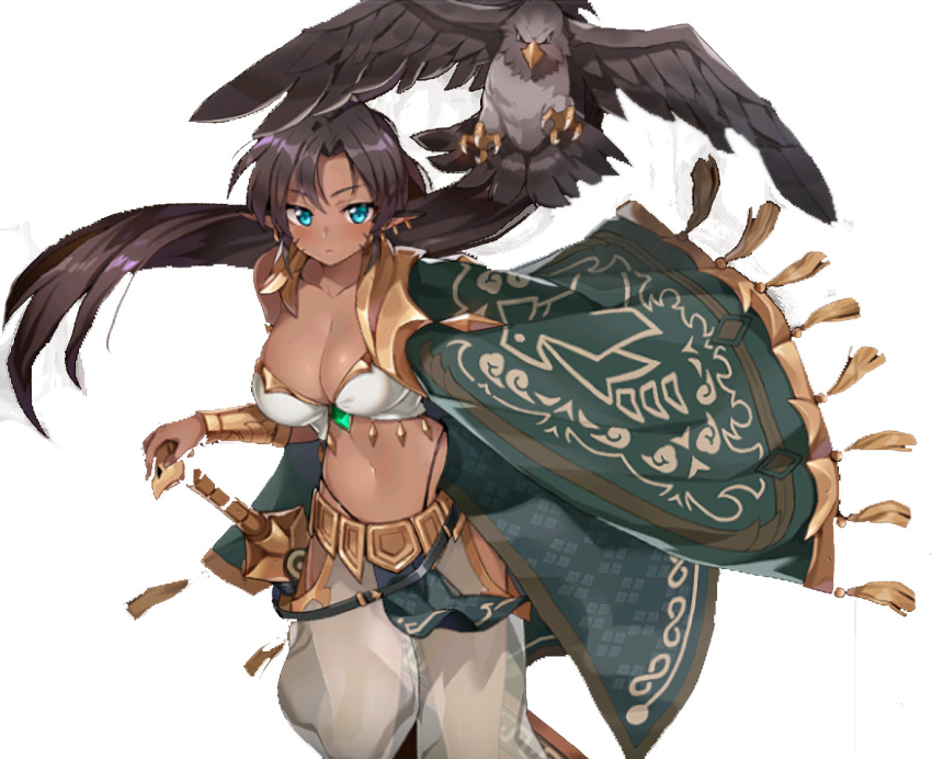 1girls avian belly blue_eyes brown_hair clothed dark_skin epic7 falconer_kluri_(epic7) female feral huge_breasts kluri_(epic7) wide_hips