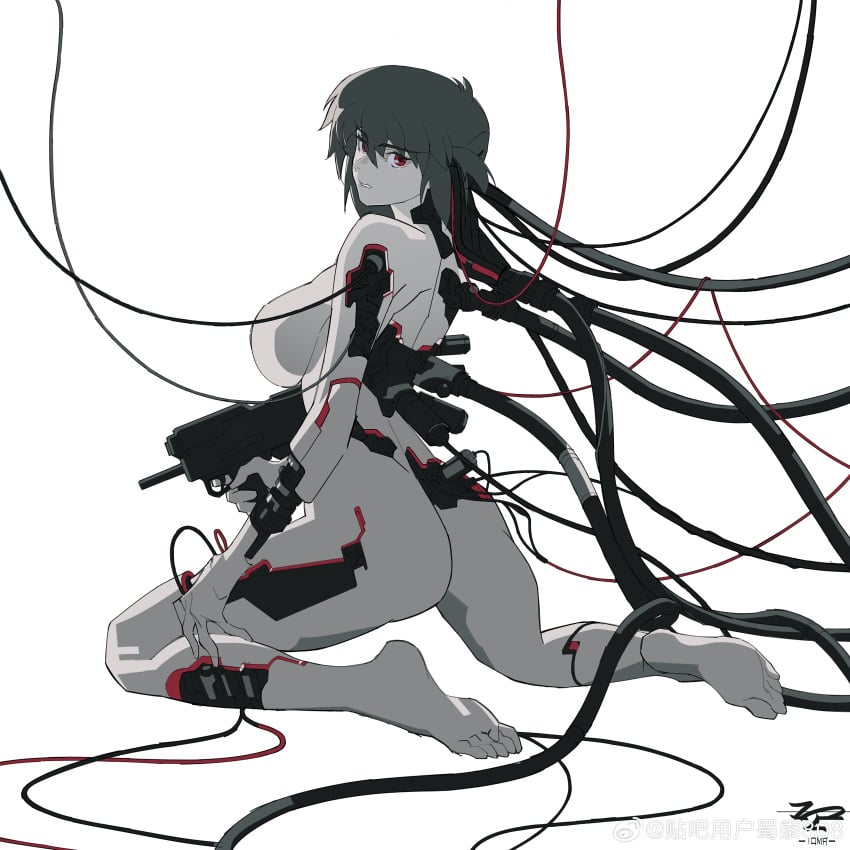 absurdres breasts bullpup cyborg female ghost_in_the_shell gun highres kusanagi_motoko large_breasts nude sideboob solo tomafumi weapon
