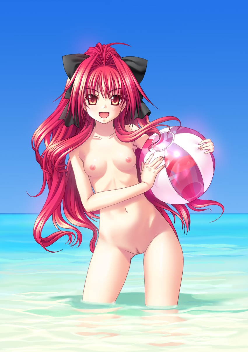 1girls beach_ball breasts corticarte_apa_lagranges female high_resolution hyperdimension_neptunia long_hair nude photoshop red_eyes red_hair shinkyoku_soukai_polyphonica solo uncensored