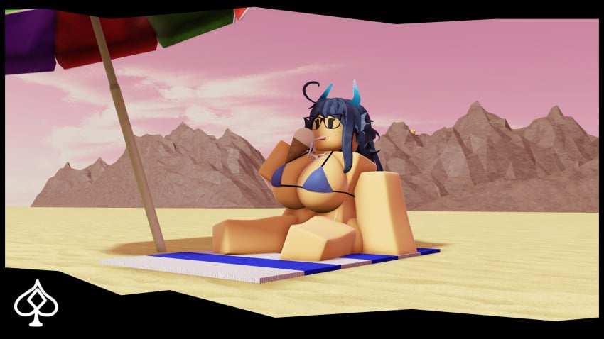 1girls 3d alisha_(tdsfc) beach bikini bikini_top blue_bikini blue_hair breasts female gijinka2 ice_cream large_breasts roblox robloxian self_upload tagme vanilla_ice_cream