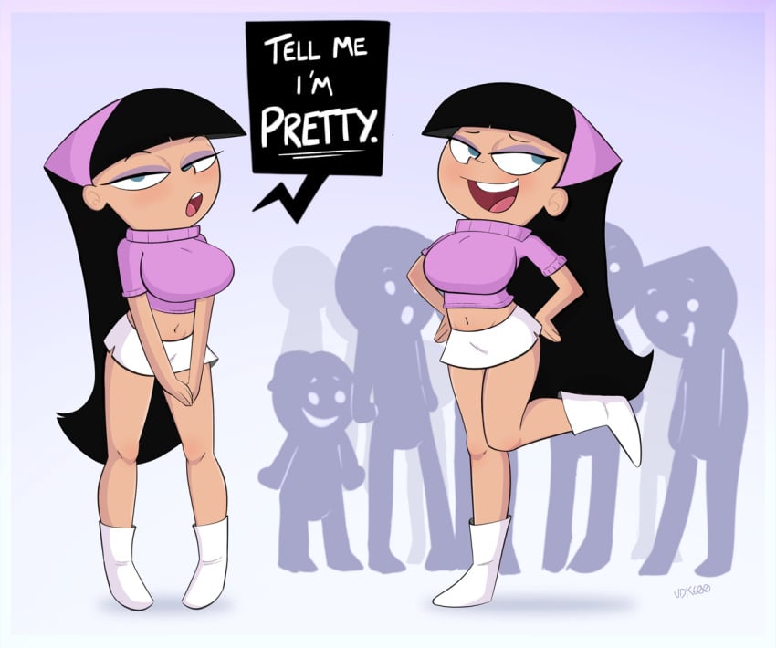 1girls aged_up belly belly_button big_breasts blush boots breasts cleavage clothed clothing crop_top female female_focus female_only first_post_of_artist nickelodeon skirt the_fairly_oddparents trixie_tang vdk600