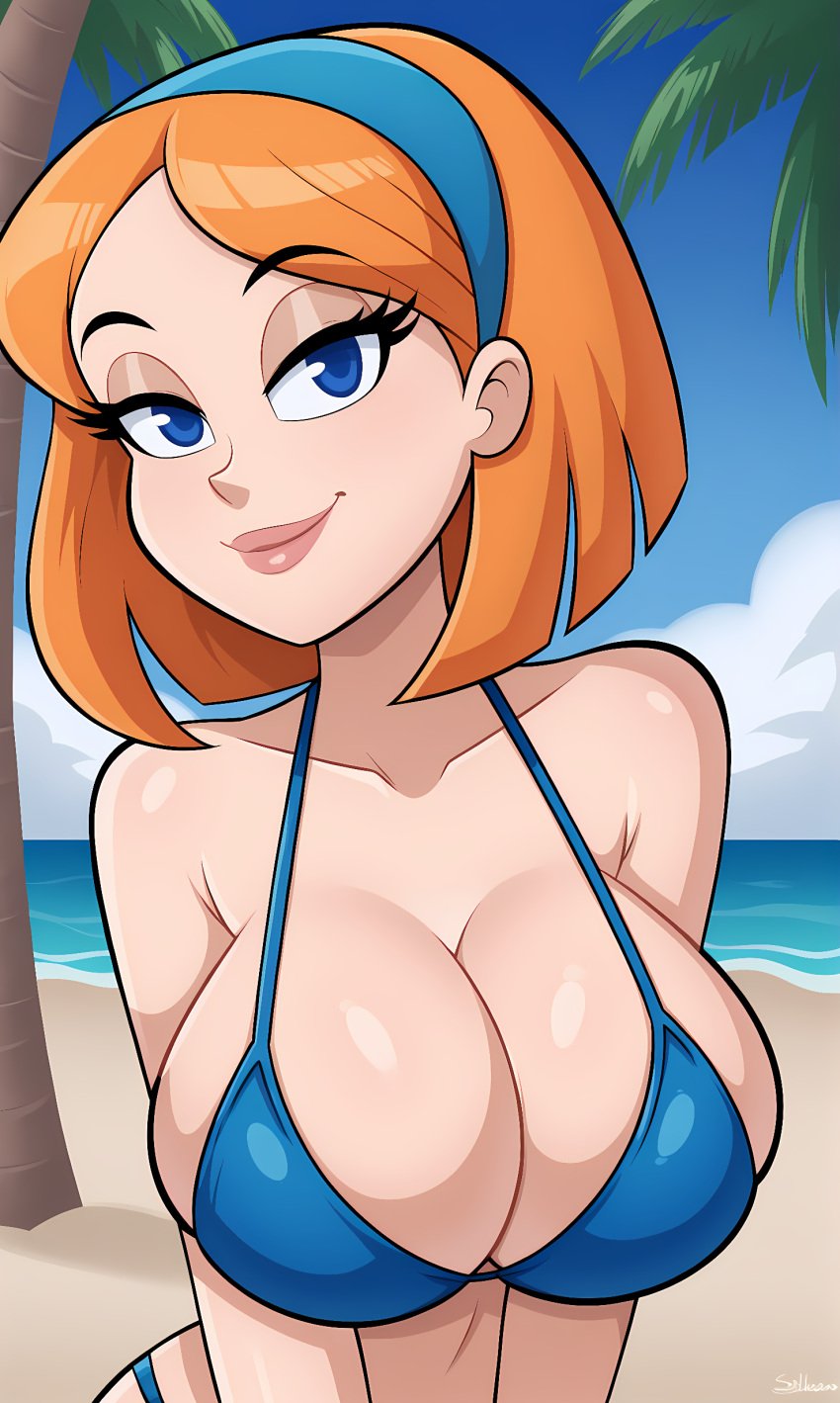 ai_generated big_breasts bikini blue_eyes bonnieaiart breasts dexter's_laboratory female female_only headband large_breasts lisa lisa_(dexter's_labortory) nai_diffusion red_hair redhead solo stable_diffusion swimsuit tagme