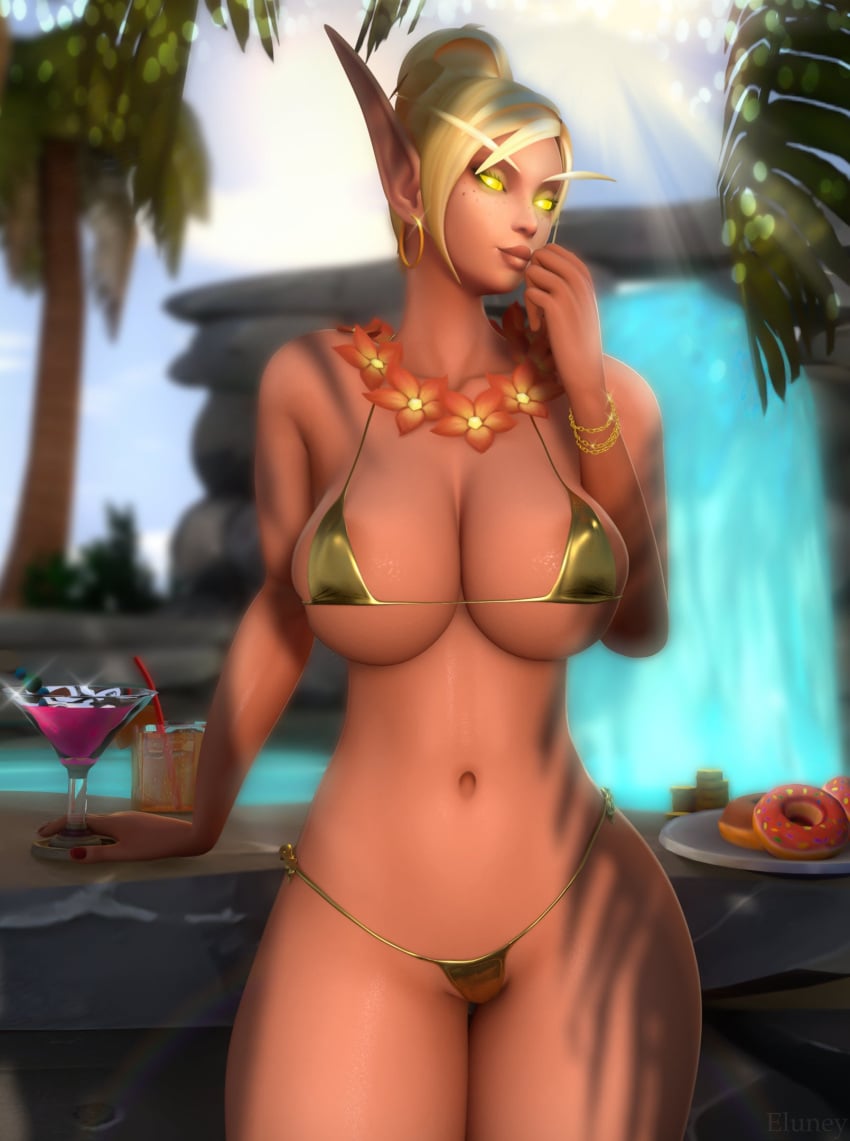 1girls 3d big_breasts bikini blizzard_entertainment blonde_hair blood_elf eluneylewds female female_only light-skinned_female light_skin pinup sarisia_sunfeast solo thick_thighs voluptuous voluptuous_female wide_hips world_of_warcraft