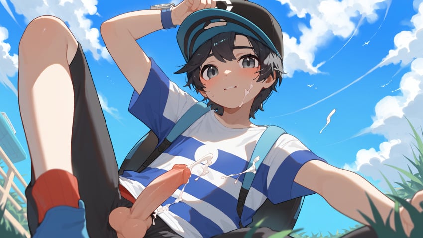 1boy ai_generated cute elio_(pokemon) femboy gay nature pokemon solo twink yaoi