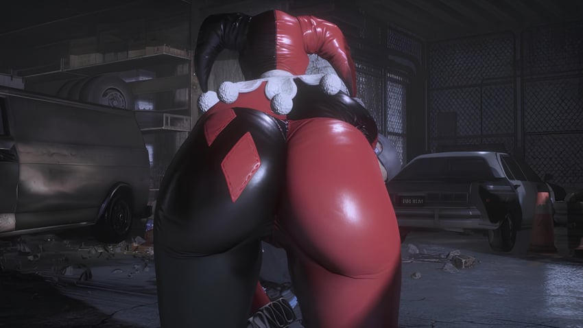 3d ass ass_focus batman:_arkham_knight batman_(series) bent bent_over dc dc_comics ecchi harley_quinn harley_quinn_(classic) latex mod over pov skin_tight upscaled