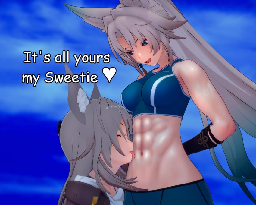 3d abs animal_ears athletic_female big_breasts feixiao_(honkai:_star_rail) flyingcookie fox_ears fox_girl honkai:_star_rail honkai_(series) koikatsu licking licking_abs long_hair muscular_female sports_bra sports_panties sportswear stelle_(honkai:_star_rail) trailblazer_(honkai:_star_rail)