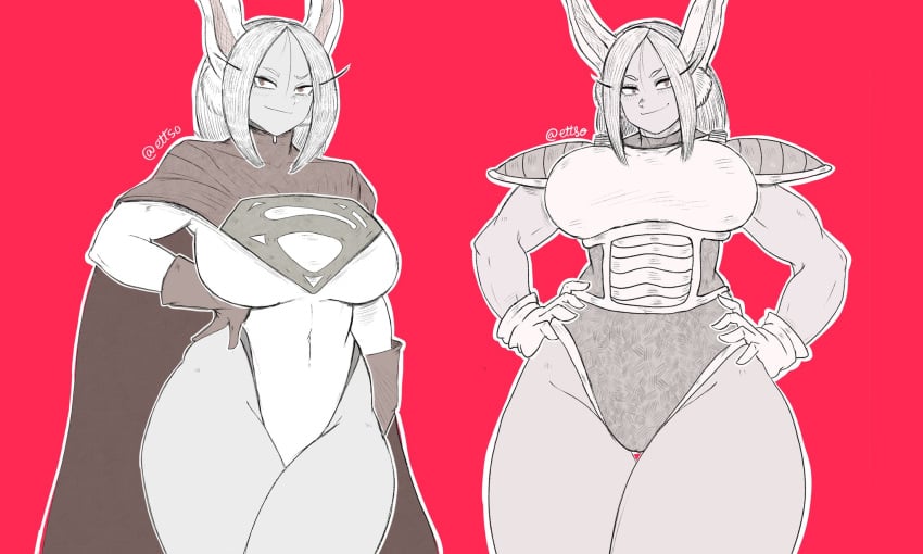 big_breasts bunny_ears bunny_girl child_bearing_hips cosplay dark-skinned_female dragon_ball ettso huge_breasts looking_at_viewer mirko miruko my_hero_academia rumi_usagiyama saiyan_armor supergirl supergirl_(cosplay) tagme thick_thighs