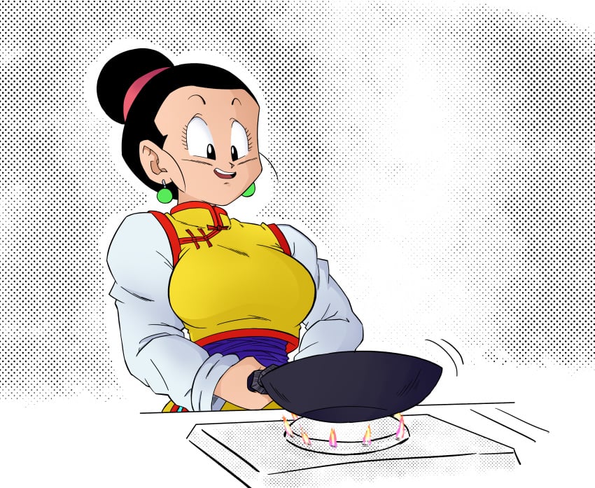 big_breasts boobs chichi clothed clothing cooking dragon_ball dragon_ball_super dragon_ball_z hairbun happy tagme