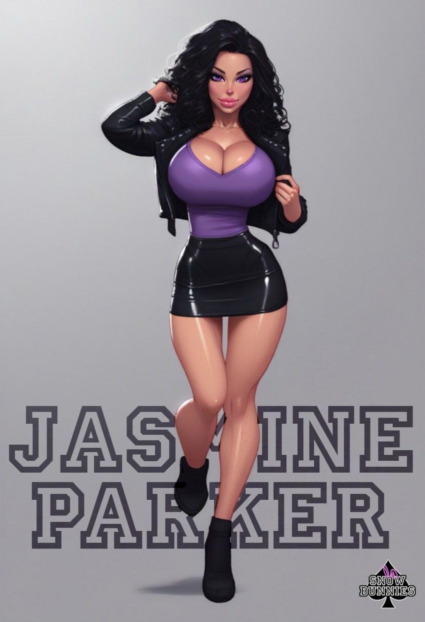 ai_generated black_hair core_five full_body hi_res huge_ass huge_breasts jasmine_parker original_character posing purple_eyes sn0wbunn1es0nly snow_bunnies