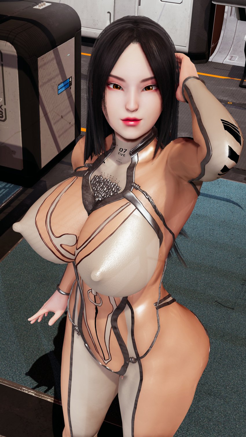 1girls 3d amaterasu_(smite) asian asian_female ass black_hair bodysuit breasts cosplay darkus_(theobscureone) deity eve_(stellar_blade)_(cosplay) female goddess honey_select honey_select_2 japanese japanese_female japanese_mythology large_ass large_breasts long_hair milf mythology nipples skin_tight skinsuit smite solo stellar_blade theobscureone wide_hips