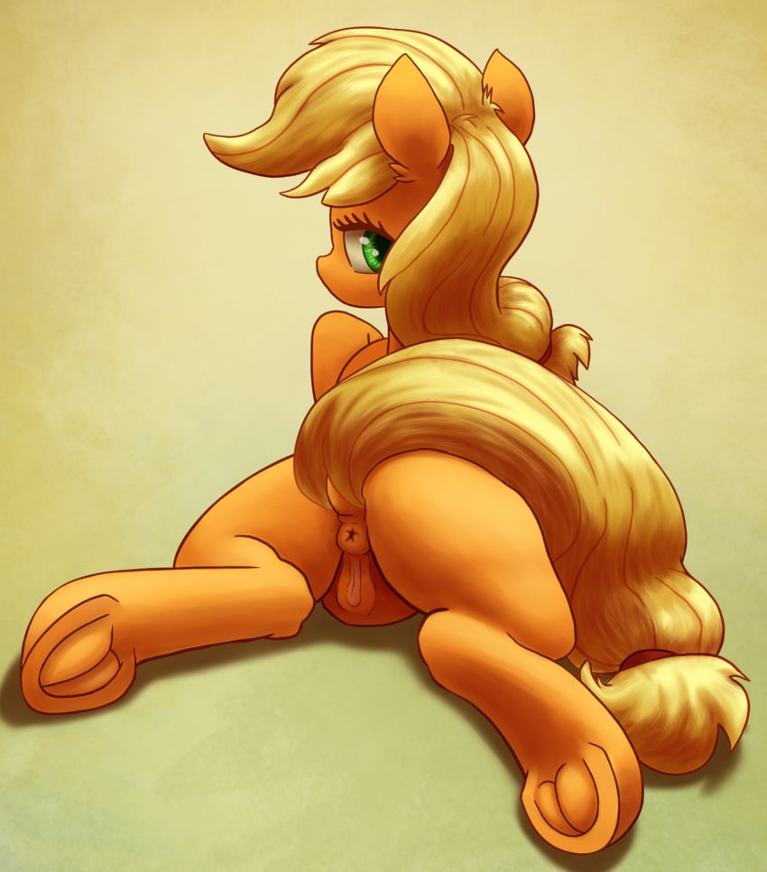 2016 anus applejack_(mlp) ass chromaskunk dock earth_pony equine female feral friendship_is_magic green_eyes hair hi_res hooves horse long_hair looking_at_viewer looking_back mammal my_little_pony pony pussy solo underhoof yoditax