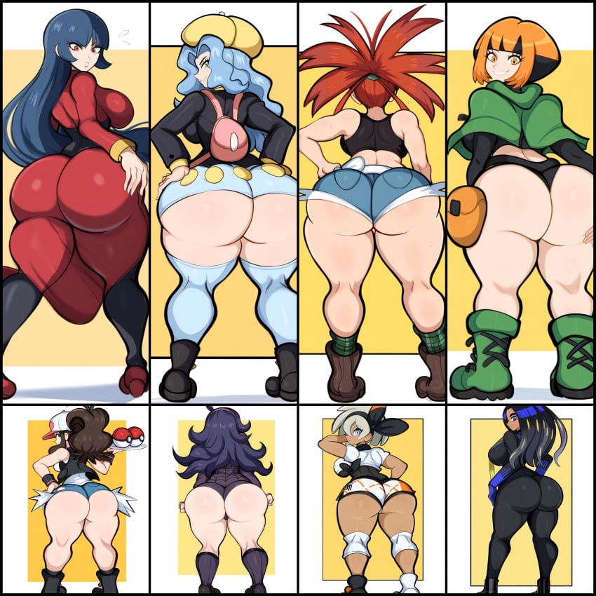 2d 2d_(artwork) ai_generated ass ass_focus backboob bea_(pokemon) big_ass big_breasts bubble_butt clothed collage dark-skinned_female dark_skin dat_ass elite_four female female_focus female_only flannery_(pokemon) full_body gardenia_(pokemon) geeta_(pokemon) gym_leader hex_maniac hilda_(pokemon) huge_ass karen_(pokemon) mullon novelai poke_ball pokemon pokemon_(anime) pokemon_bw pokemon_dppt pokemon_rgby pokemon_rse pokemon_sm pokemon_ss pokemon_sv pokemon_xy sabrina_(pokemon) shorts sideass smile solo standing teasing that_ass_was_fat underass