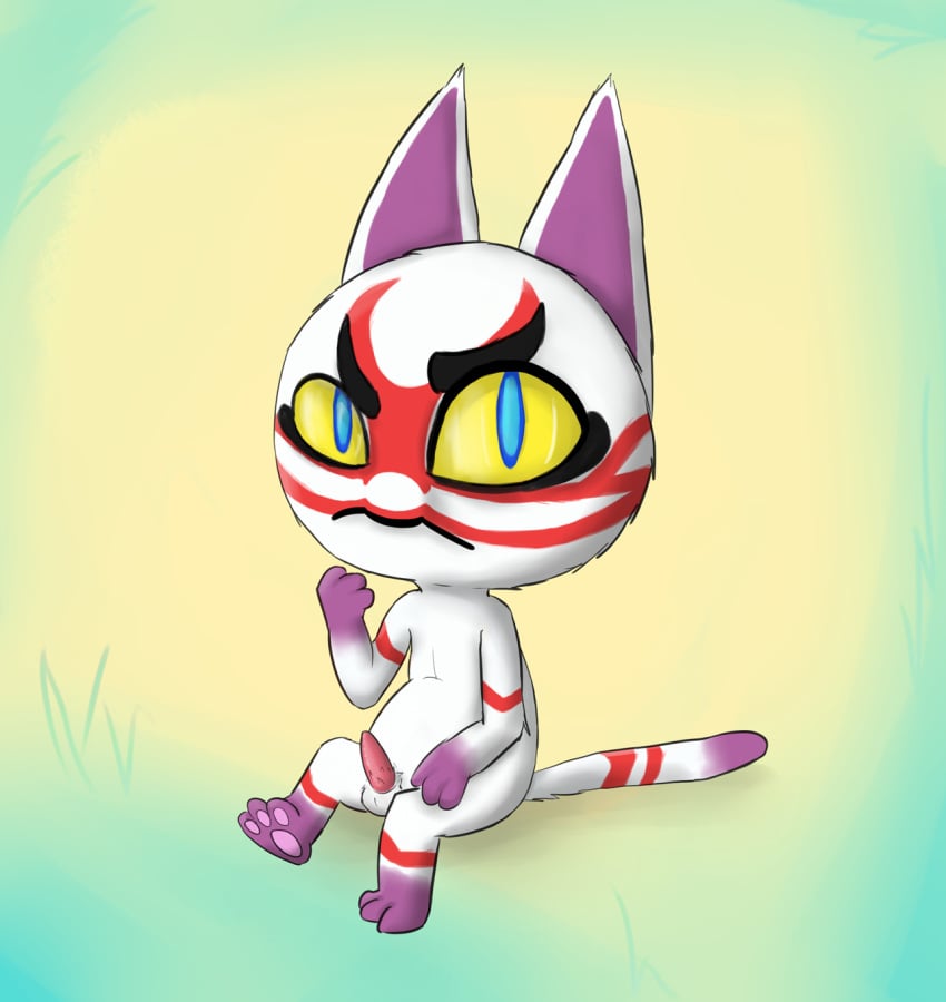 1boy animal_crossing animal_genitalia annoyed anthro balls barbed_penis feline hi_res kabuki_(animal_crossing) looking_at_viewer male male_only mammal nintendo nude pawpads penis sheath signature sitting solo tapering_penis video_games wattacat