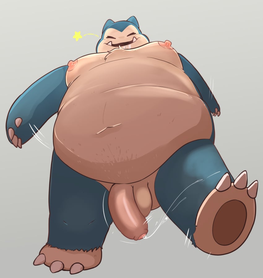 balls belly big_penis chubby claws drool drooling fur furry male male_focus male_only monster motion_lines nintendo nipples non-human penis pokemon pokemon_(species) precum simple_background smiling smiling_at_viewer snorlax solo solo_male