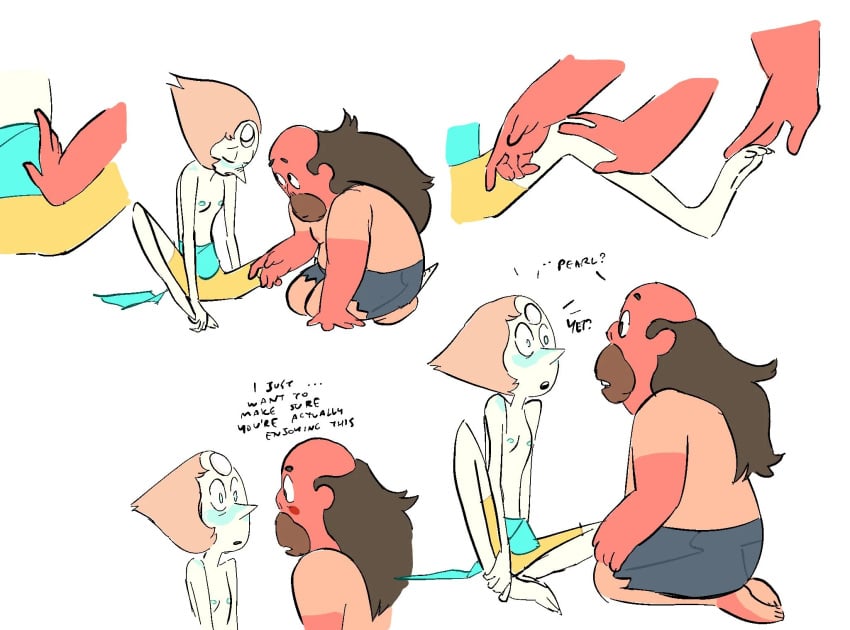 breasts cartoon_network color_edit colored colored_edit colored_sketch english_text gem_(species) greg_universe human nipples official_art pearl_(steven_universe) rebecca_sugar_(artist) steven_universe text