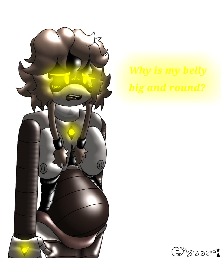 big_belly_bulge black_screen_on_face breasts confused_expression confusion cyn_(murder_drones) cyzzaer incest_pregnancy incestuous murder_drones not_fully_naked one_female one_robot pregnant pregnant_cyn pregnant_female pregnant_robot_girl sibling_love wearing_underwear_only yellow_eyes yellow_glows