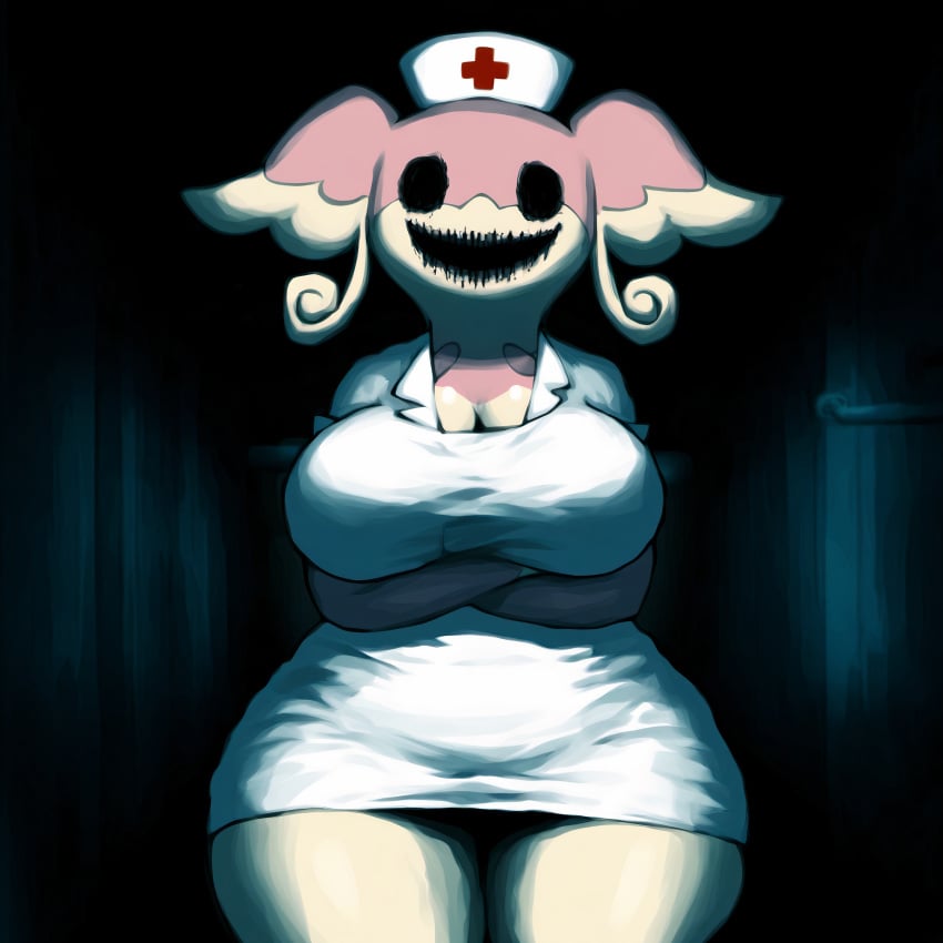 1female 1girls ai_generated audino big_breasts breasts creatures_(company) creepy curvaceous curvy curvy_figure female female_only game_freak genitals horror hospital huge_breasts large_breasts nai_diffusion nintendo nurse nurse_cap nurse_uniform pink_skin pokemon smile smiling stable_diffusion thick thick_hips thick_legs thick_thighs voluptuous voluptuous_female white_skin whoram wide_hips