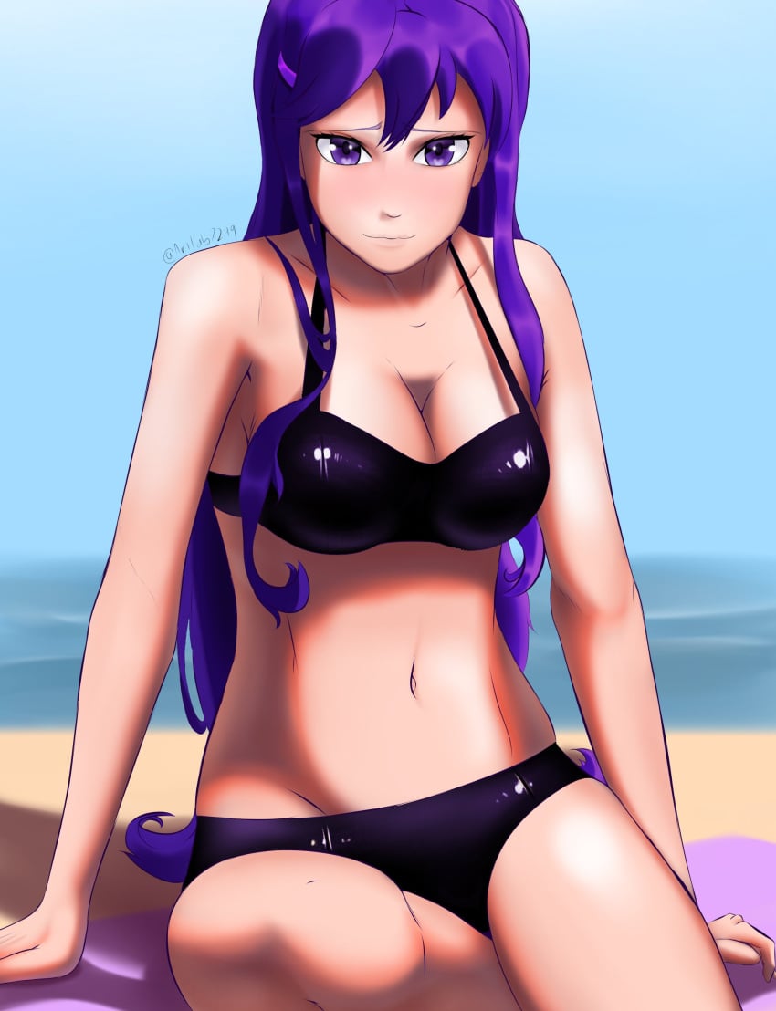 1girls artlab breasts cleavage doki_doki_literature_club long_hair navel purple_eyes purple_hair swimwear thedarkartlab_(artist) yuri_(doki_doki_literature_club)