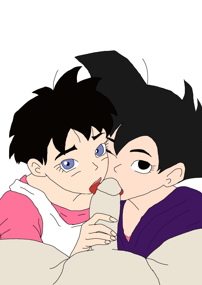 assisted_fellatio bad_drawing bisexual_sandwich both_sexes_in_same_situation crossdressing double_blowjob dragon_ball dragon_ball_z son_gohan son_gohan_(young) spopovich threesome videl videl_(short_hair) yaoi