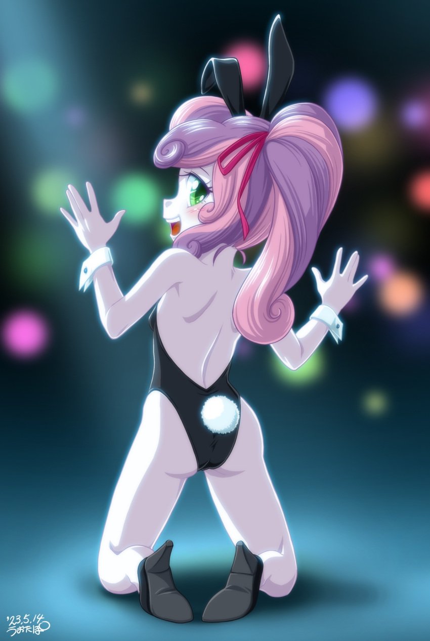 1girls back_view bunnysuit equestria_girls fanart looking_at_viewer my_little_pony only_female smile sweetie_belle_(mlp) uotapo