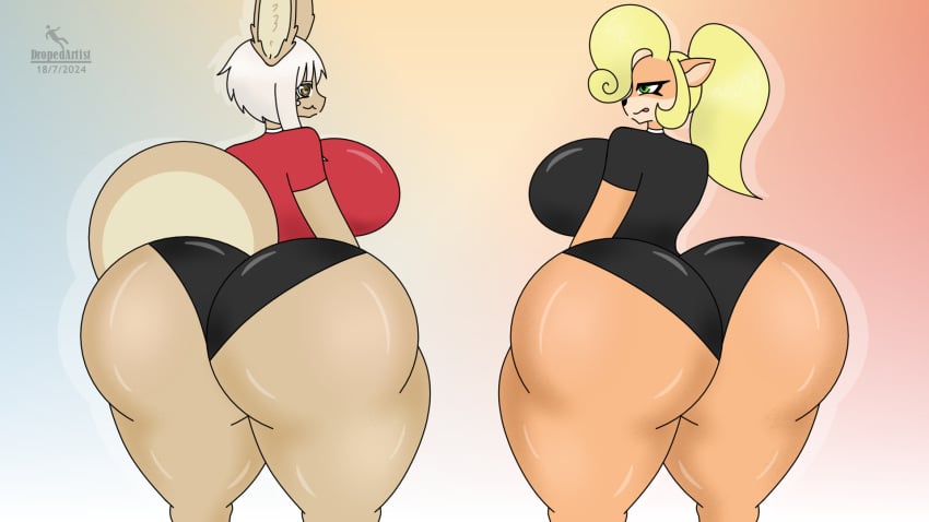 2024 2furrys 2girls ass_bigger_than_head big_ass big_breasts blonde_hair bubble_butt coco_bandicoot crash_(series) dropedartist dumptruck_ass enormous_ass furry furry_female furry_only huge_ass huge_breasts looking_at_another made_in_abyss nanachi pink_hair self_upload showing_ass smile spread_legs thick thick_ass thick_legs