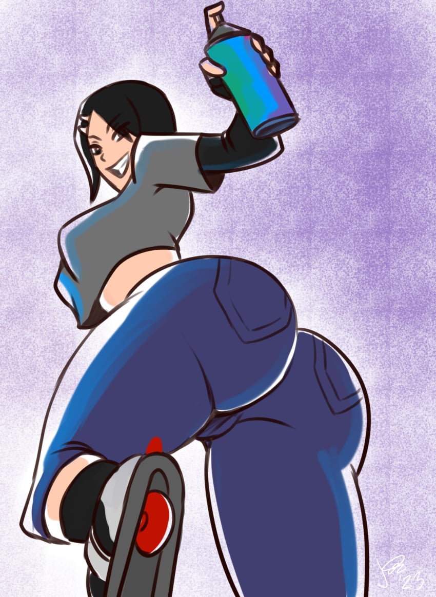 1girls ass big_ass black_hair cube_(jsr) jeans jet_set_radio pants pranky