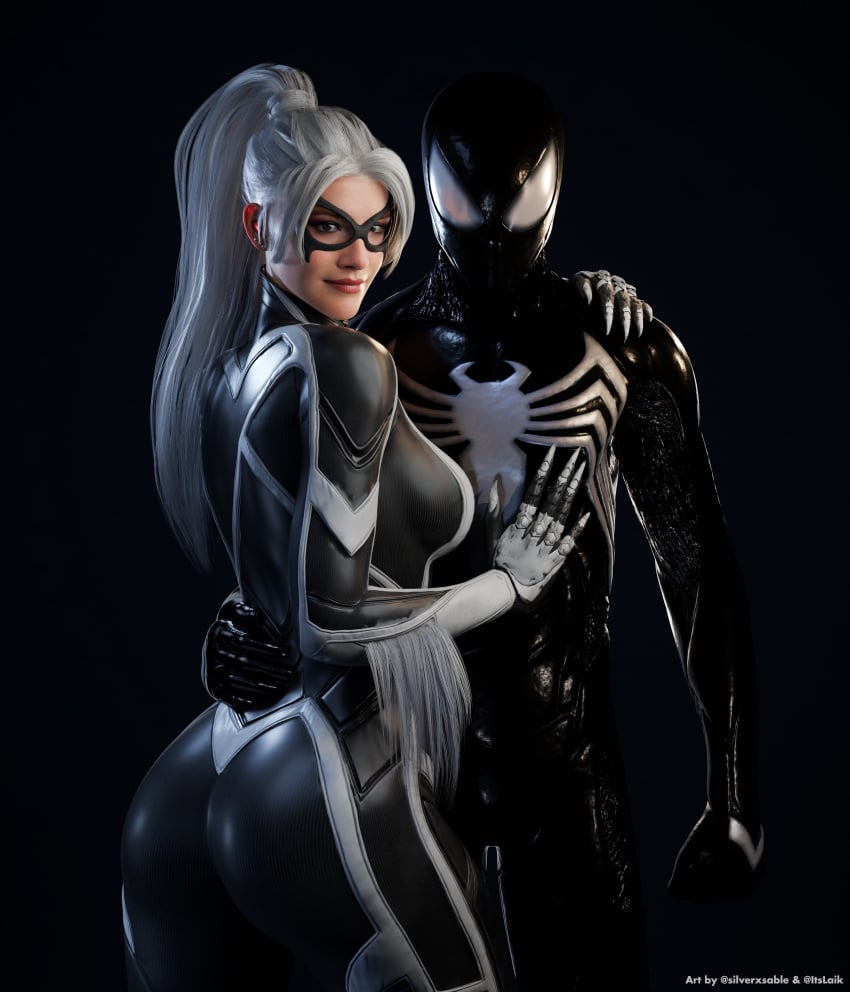 1boy 1girls 2024 3d 3d_(artwork) accurate_art_style ass big_ass big_breasts black_background black_cat_(insomniac) black_cat_(marvel) bodysuit breasts couple couples curvy curvy_body curvy_female curvy_figure felicia_hardy female hand_on_another's_chest hand_on_another's_hip hand_on_another's_shoulder hand_on_chest hand_on_hip hand_on_shoulder hips hourglass_figure hug itslaiknsfw laik3d laiknsfw light-skinned_female light-skinned_male light_skin looking_at_viewer lovers male marvel marvel_comics mask masked masked_female masked_male nails peter_parker ponytail red_lipstick romantic_couple silverxsable skin_tight smile smiling smiling_at_viewer spider-man spider-man_(black_suit) spider-man_(insomniac) spider-man_(insomniac_series) spider-man_(ps5) spider-man_(series) superhero superhero_couple superheroine thick thighs tight_clothes tight_clothing voluptuous voluptuous_female white_fur white_hair wide_hips