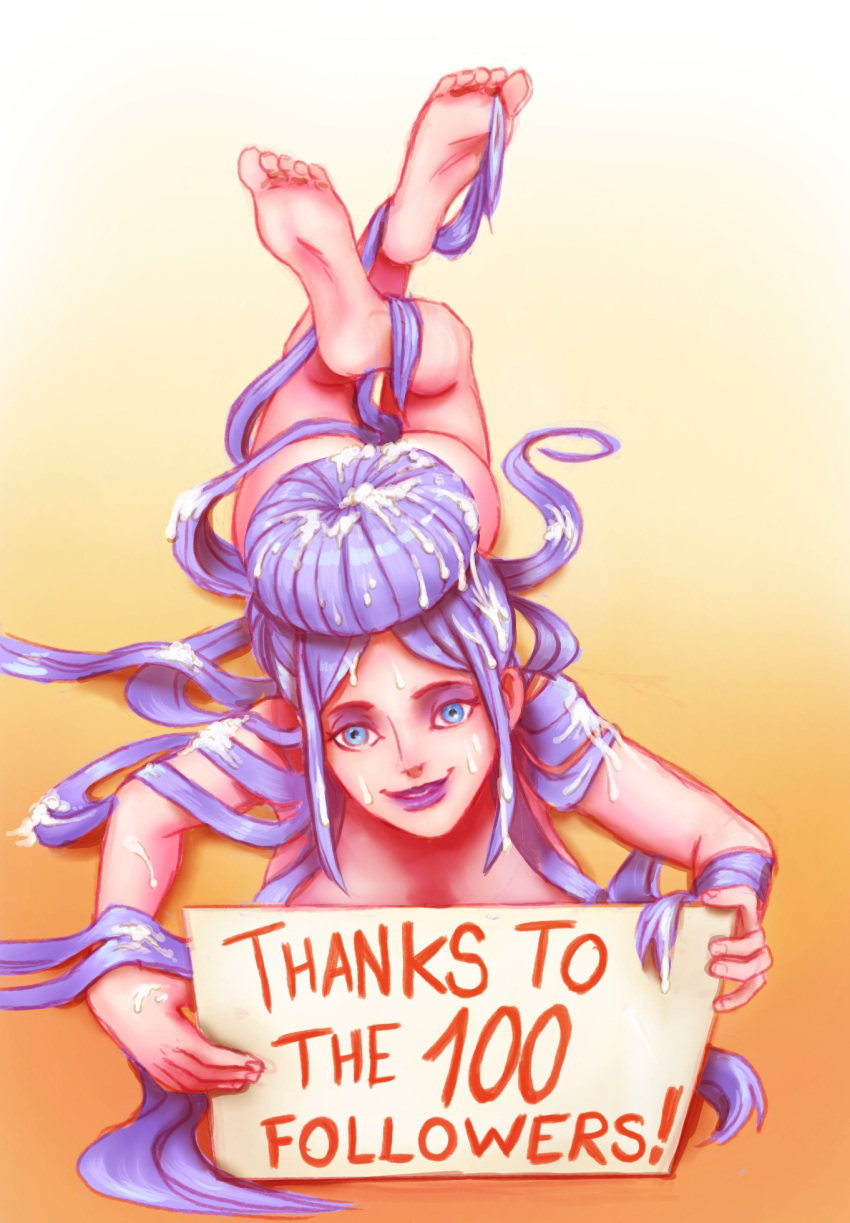 1girls big_breasts blue_eyes blue_hair breasts congratulations cum cum_in_hair female follower_celebration hair_fetish hair_over_shoulder hair_over_shoulders hairmouser holding_sign long_hair milestone_celebration original original_character purple_lips purple_lipstick sign very_long_hair