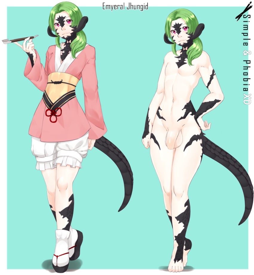 anthro au_ra character_name character_sheet crossdressing dragon dragon_horns dragon_tail emyeral_jhungid femboy final_fantasy_xiv humanoid no_humans non-human non-human_only nude pipe simple-phobiaxd tagme