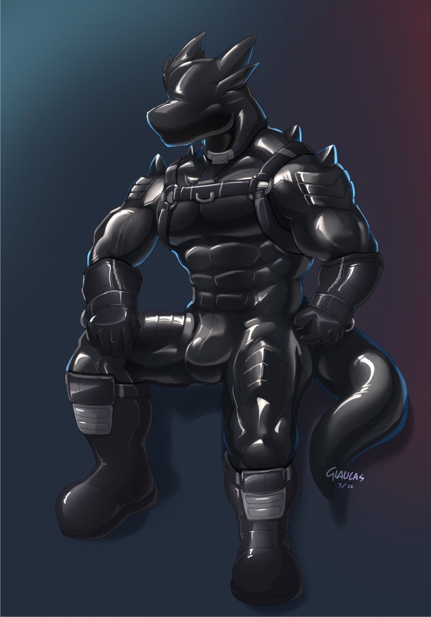 2022 abs anthro barazoku biceps big_muscles biped clothing dragon drone glaucablitz harness hi_res latex latex_clothing latex_skinsuit male muscular muscular_anthro muscular_male muscular_sub mythological_creature mythological_scalie mythology pecs scalie skinsuit solo submissive submissive_anthro submissive_male tight_clothing