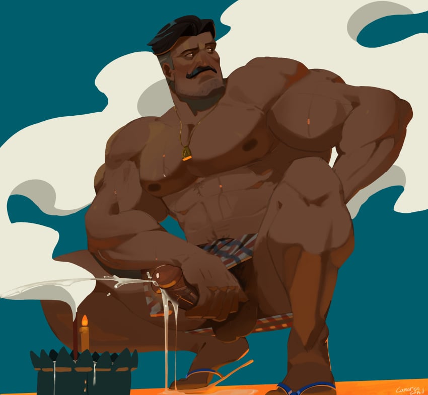 1boy bara big_penis boxers camerion_camill character_request cum cum_drip cumming cumshot dilf ejaculation erect_penis erection flip_flops huge_cock large_penis muscular muscular_male nude nude_male penis penis_out pubic_hair sandals solo solo_male veiny_penis