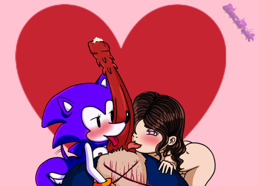 2girls1boy bianca_(biancatronic) biancatronic big_penis blood friday_night_funkin friday_night_funkin_mod furry hedgehog hedgehog_ears hedgehog_girl hedgehog_humanoid hedgehog_tail licking_penis needlemouse_(series) precum sarah_henderson_(needlemouse) sonic.exe spiked_penis xenophanes_sonic