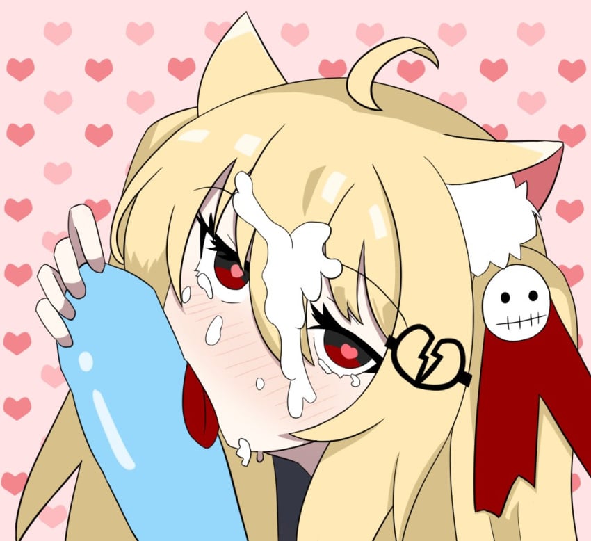 blonde_hair blue_penis cat_ears cum_on_face evil_neuro heart-shaped_pupils heart_background indie_virtual_youtuber licking_penis lightspeed looking_at_viewer penis red_eyes virtual_youtuber vtuber vtubers