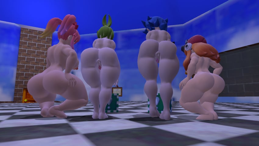 3d 3d_(artwork) 4girls alternate_version_available anus ass barefoot blue_hair completely_nude completely_nude_female female female_only full_body garry's_mod gmod green_hair human_meggy long_hair meggy_spletzer melony_(smg4) multiple_girls naked naked_female nude nude_female ny311 orange_hair pink_hair pussy rear_view saiko_bichitaru_(smg4) short_hair smg4 squatting tari_(smg4)