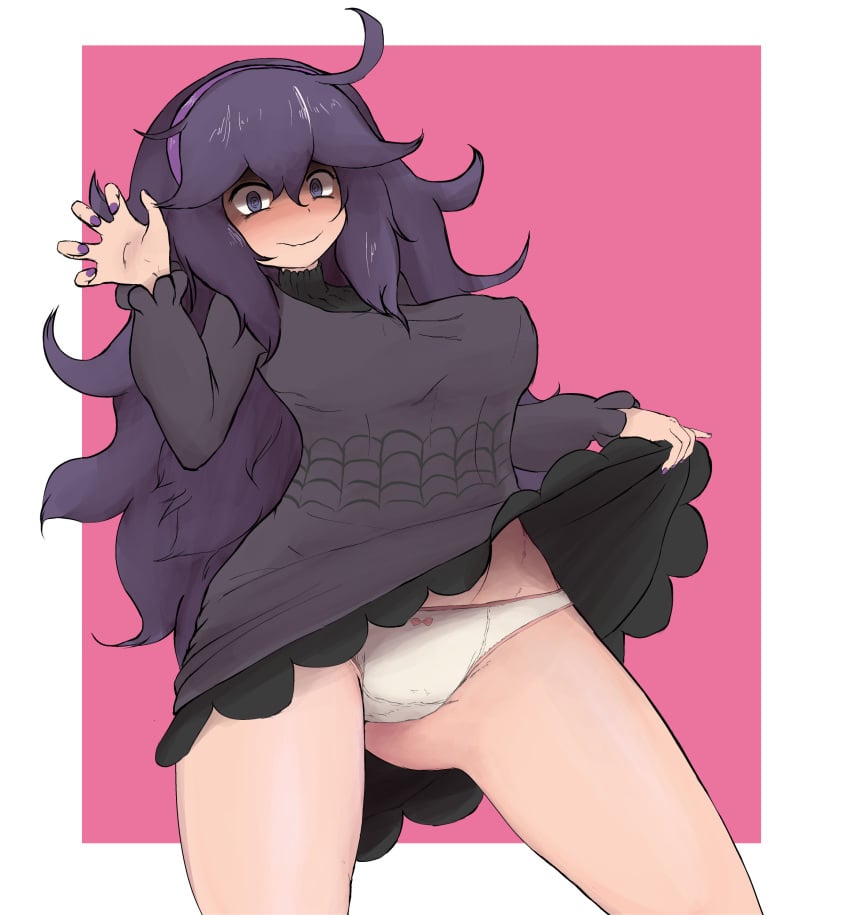 1girls alternate_breast_size bow_panties breasts clothed clothes_lift dress dress_lift female hex_maniac iegami long_hair nintendo npc_trainer panties pokemon pokemon_xy purple_eyes purple_hair skirt white_panties