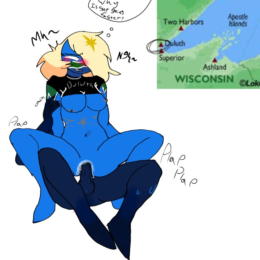 1futa 1girls anthro big_breasts big_penis blue-skinned_female breasts cityhumans countryhumans countryhumans_girl dialogue duluth_mn duluth_mn_(cityhumans) duo english_text erection female futa_on_female futanari humanoid humanoid_penis lake_superior lakehumans lifted_shirt moaning nude penis reverse_cowgirl_position sex text thought_bubble thoughts vaginal_penetration