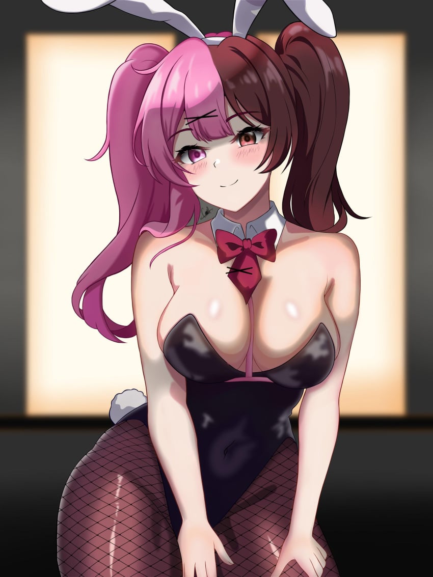 1girls alternate_hairstyle anime_style big_breasts breasts bunny_ears bunny_girl bunnysuit busty heterochromia large_breasts lgc_cat multicolored_hair neo_(rwby) rwby smile smiling smiling_at_viewer twintails two_tone_hair