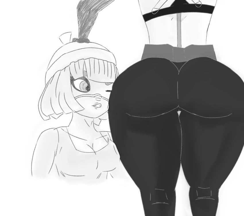 2girls arms_(game) artist_request ass ass_worship big_ass biting_lip breasts dark-skinned_female fat_ass fat_pussy glaring light-skinned_female min_min_(arms) pussy self_upload shocked thick_ass thick_thighs twintelle