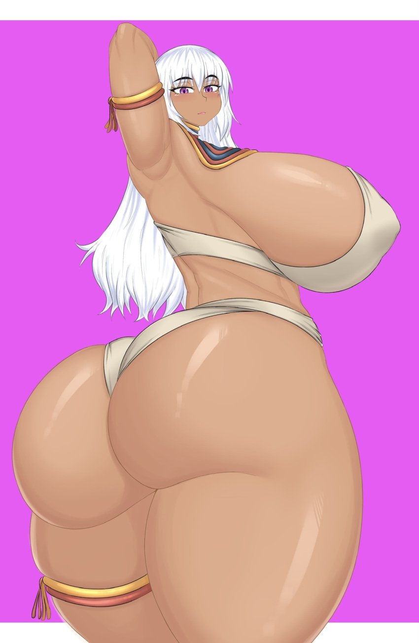 big_ass big_breasts big_butt brown_skin charliess27 cosplay dark_skin elena_(street_fighter) huge_ass original original_character purple_eyes street_fighter thick thick_ass thick_hips thick_legs thick_thighs white_hair