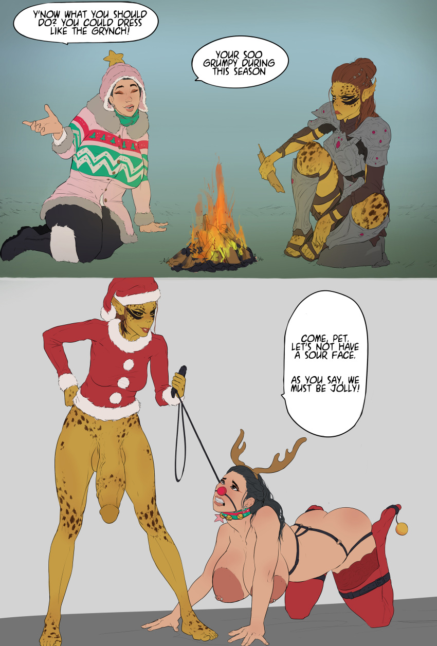 asian_female bad_end baldur's_gate_3 big_areola big_breasts big_penis christmas dungeons_and_dragons erica_xu futanari glassbuttboy hyper hyper_areola lae'zel leash_and_collar sweater_puppies