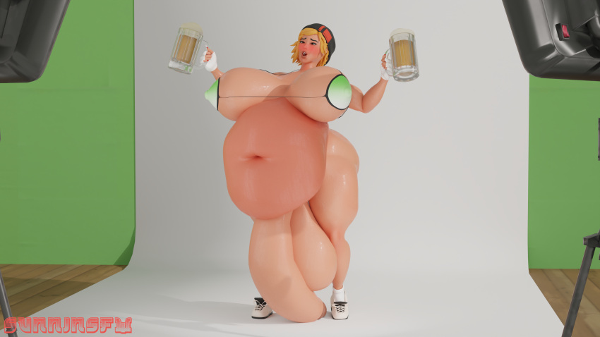 3d beer big_ass big_balls big_belly big_breasts big_butt big_penis bikini_top bikini_top_only bloated_belly bloated_stomach bloated_tummy blonde_hair drunk futa_only futanari saint_patricks_day sunninsfw sunny_(sunninsfw)