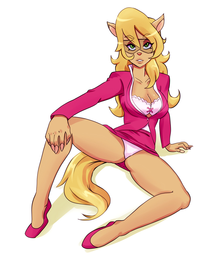 2d angeliccmadness anthro bra callie_briggs hanna-barbera office_lady open_blouse panties pink_panties solo swat_kats upskirt