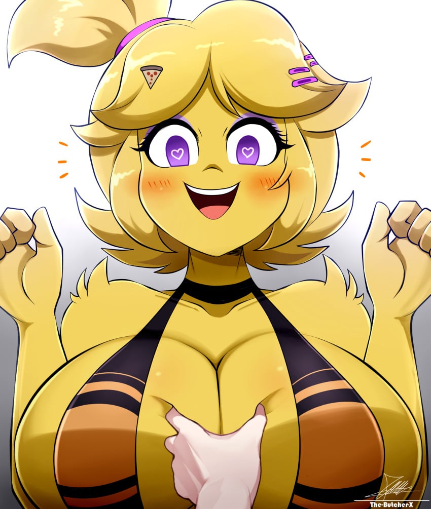 1girls big_breasts bra chica_(fnaf) chiku chiku_(cryptia) five_nights_at_freddy&#039;s fredina&#039;s_nightclub horny pink_skin smile solo_female the-butch-x