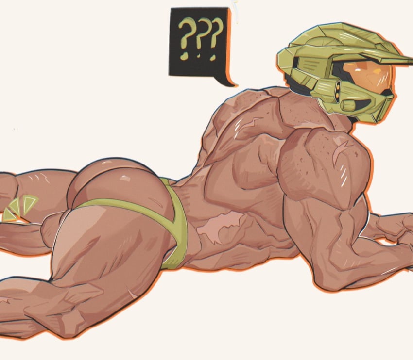 ??? ass ass_focus balls bara big_muscles bubble_butt halo_(game) halo_(series) helmet jaxcian jockstrap male_only mask masked master_chief muscular scar scars underwear