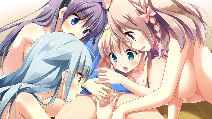 1boy 4girls censored cube game_cg handjob kanekiyo_miwa mamiya-kunchi_no_itsutsugo_jijou mamiya_moeri mamiya_nekoto mamiya_ryouta mamiya_tamane mamiya_yakumo mosaic_censoring nude penis