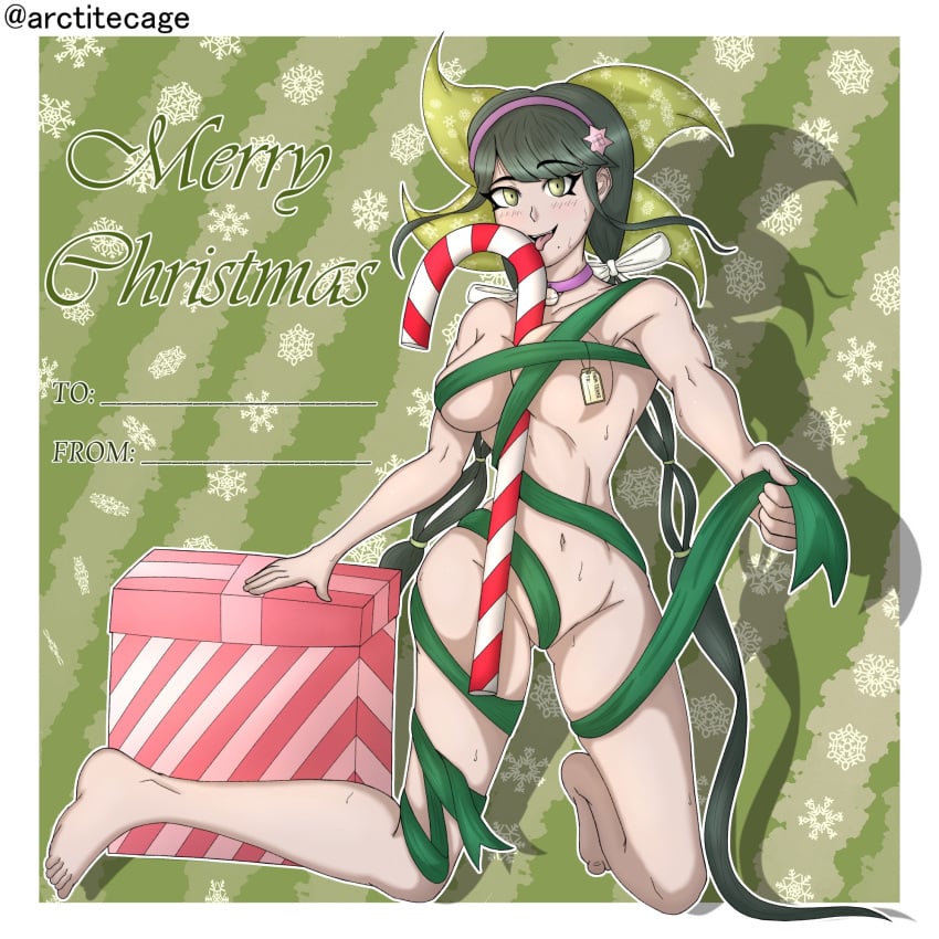 arctitecage chabashira_tenko christmas christmas_outfit danganronpa danganronpa_v3 female girl green_eyes green_hair naked_female nude_female sole_female