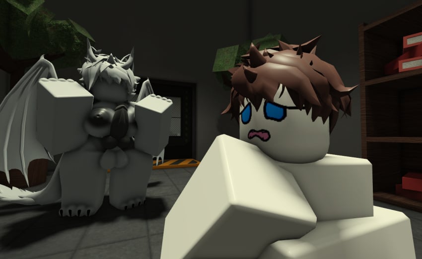 animal_penis anthro balls black_nipples black_pussy breasts changed_(video_game) cock colin_(changed) erected_penis furry futanari gargoyles human intersex knot knotted_penis male nude nude_female ravenuwu roblox scared scared_expression self_upload